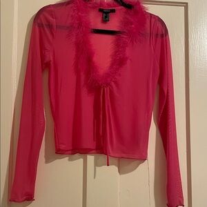 Hot Pink Feather Trim Blouse